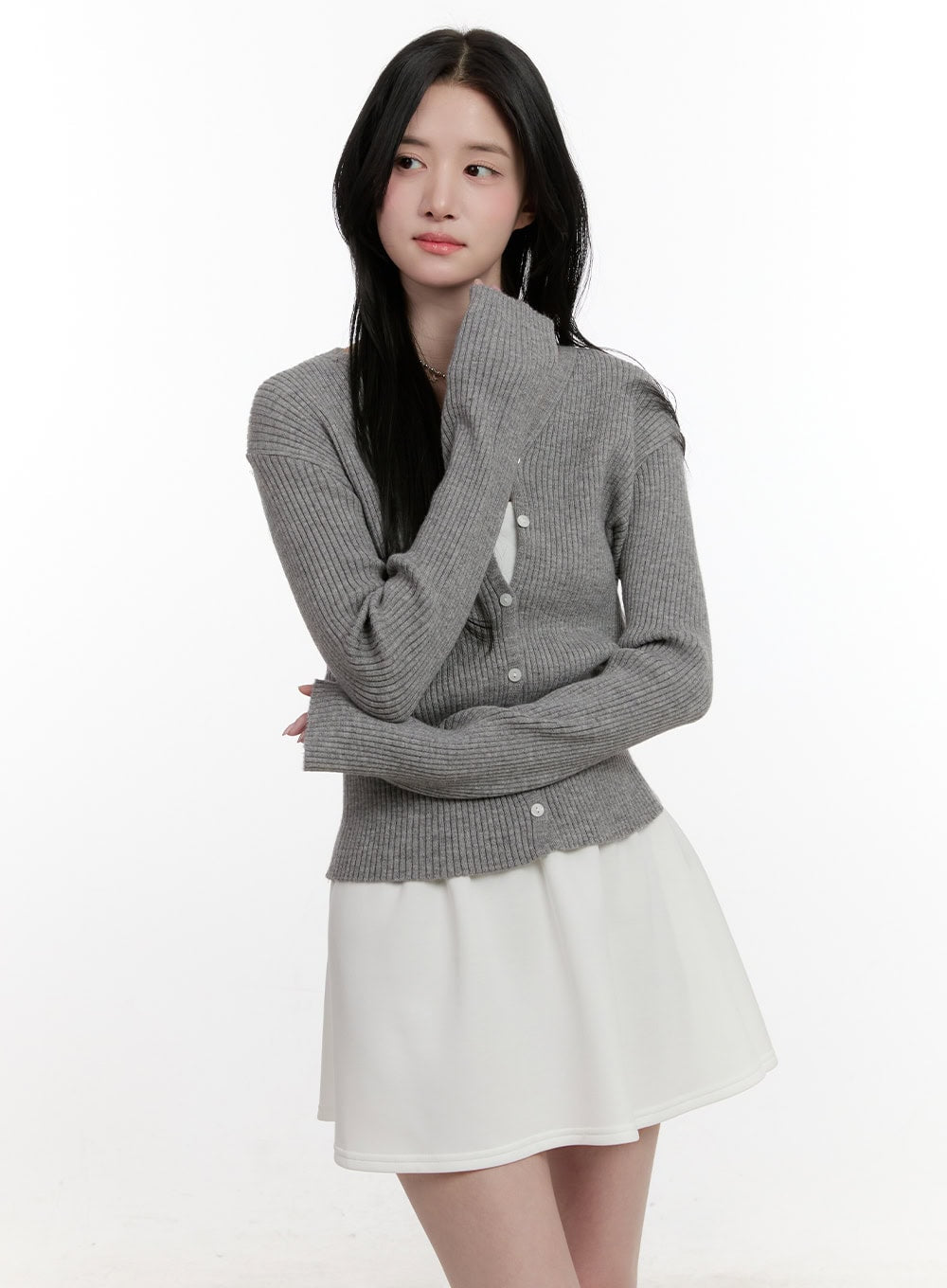 Ribbed Slim-Fit Buttoned Cardigan CF528