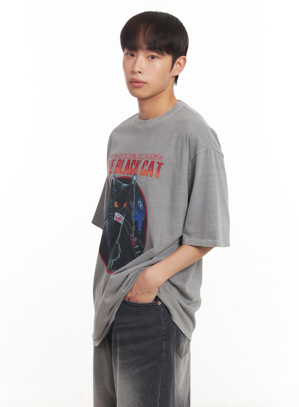 Men's Cat Graphic Oversized T-Shirt IA521