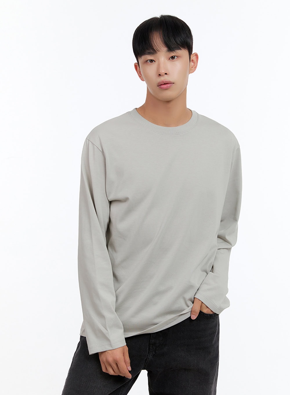 Men's Basic Cotton Long Sleeve T-Shirt (Gray) IS412