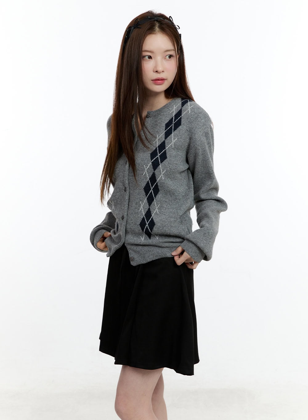 Cashmere-Blend Argyle Buttoned Cardigan CM521