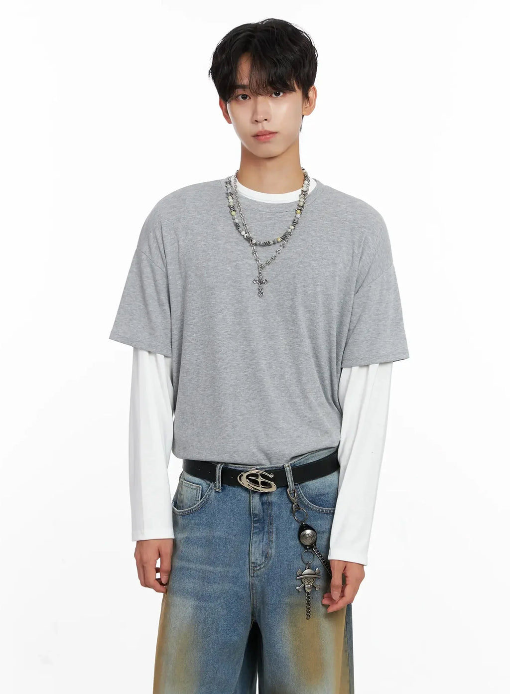Men's Layered Semi-Crop T-Shirt IO516