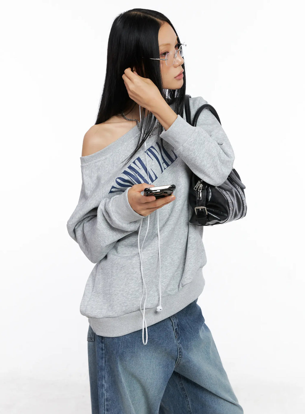 One-Shoulder Graphic Lettering Sweatshirt CS509
