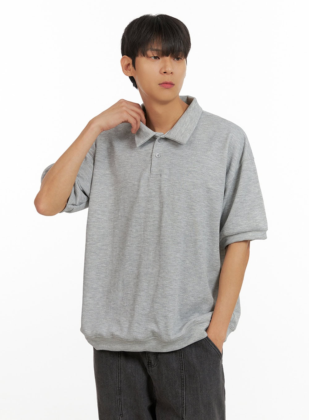 Men's Cotton Polo Top (Gray) IU418
