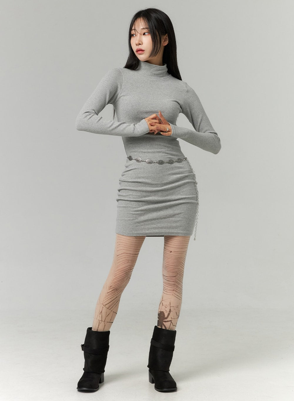 Half Turtle Neck Mini Dress CN321
