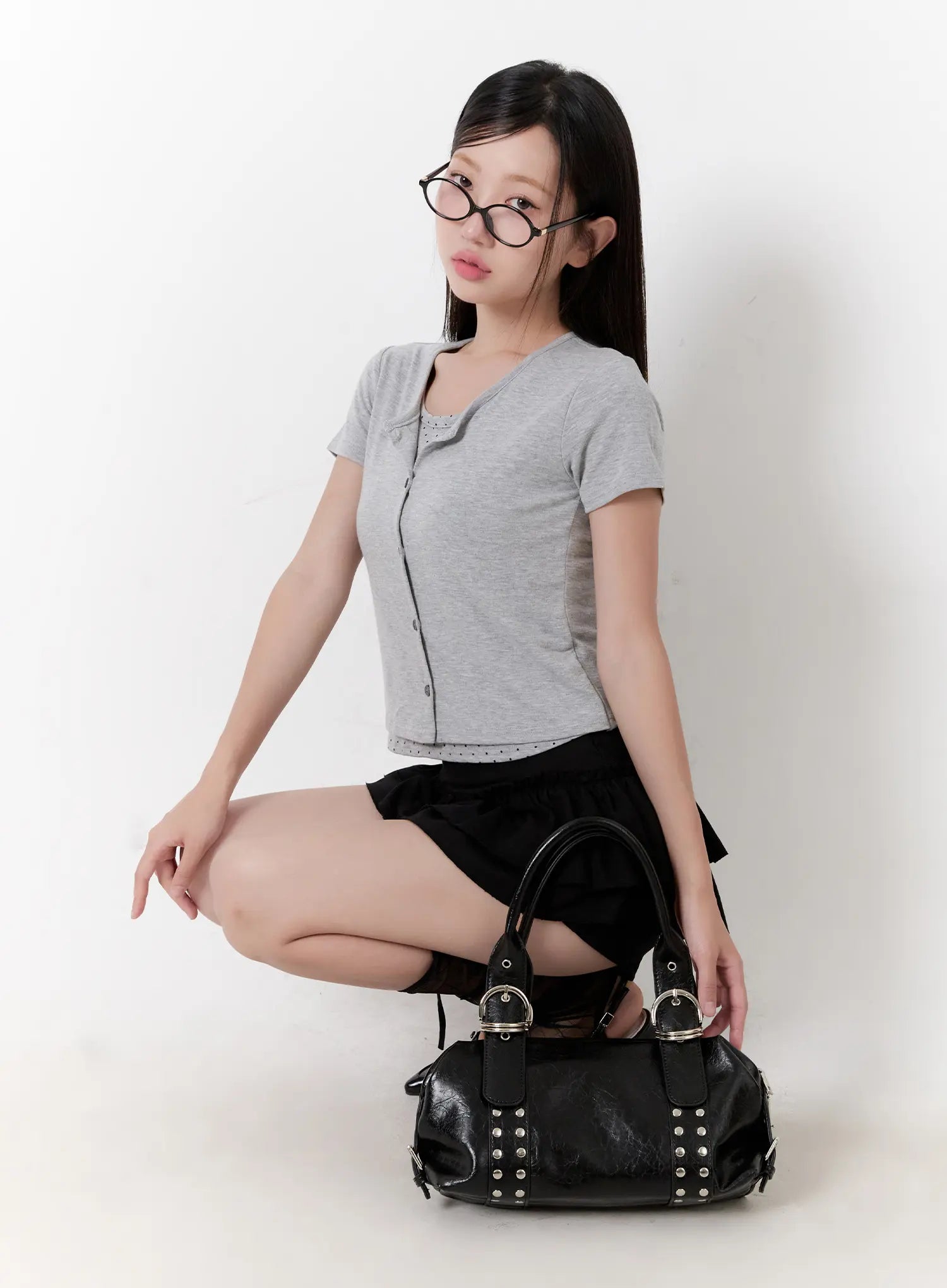 Polka Dot Layered Crop Tee CU526