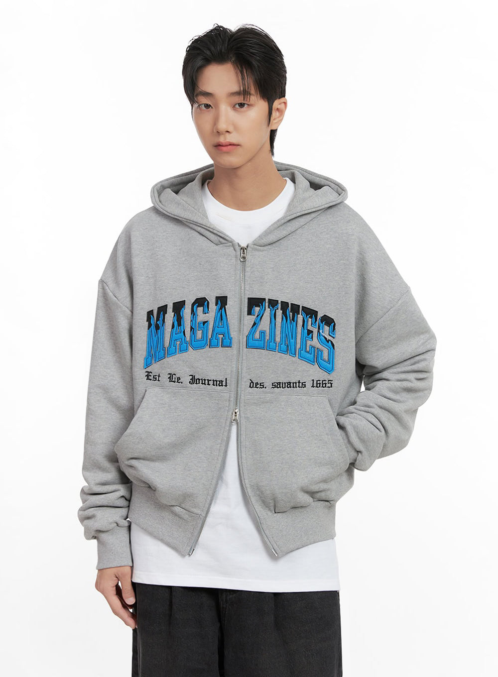 Men's Embroidered Double Zip Hoodie ID406