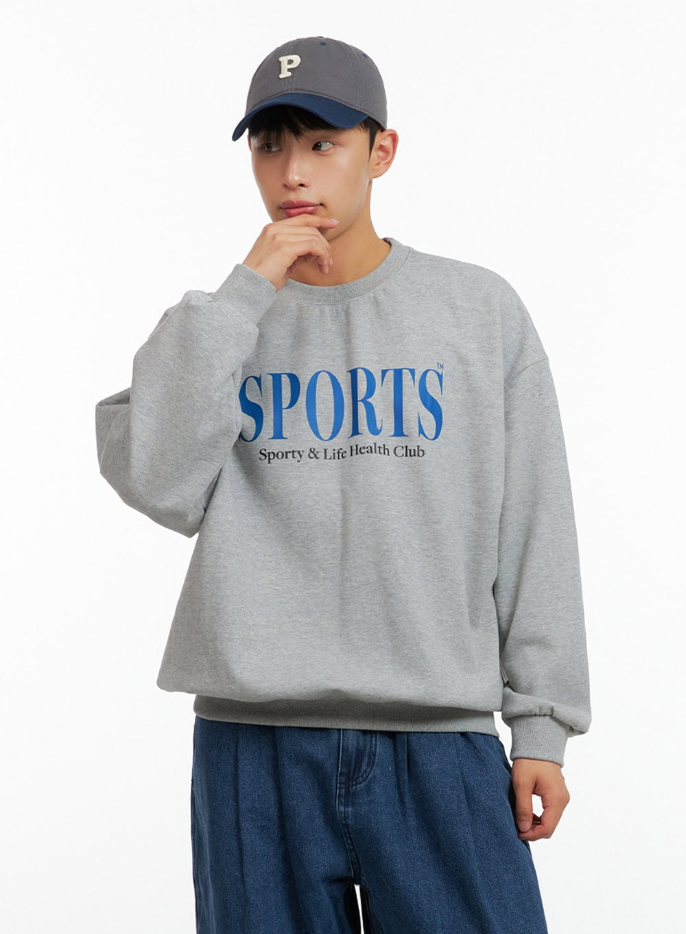 Men's Graphic Lettering Crewneck Sweatshirt (Gray) IU414