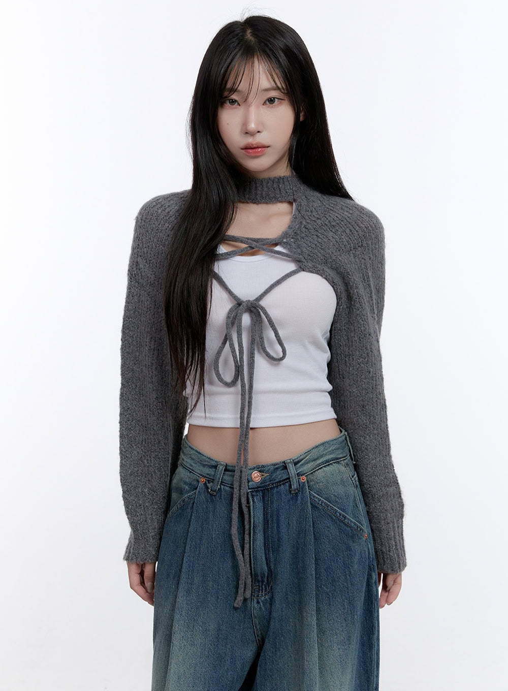 String Cut-Out Wool Bolero CO418