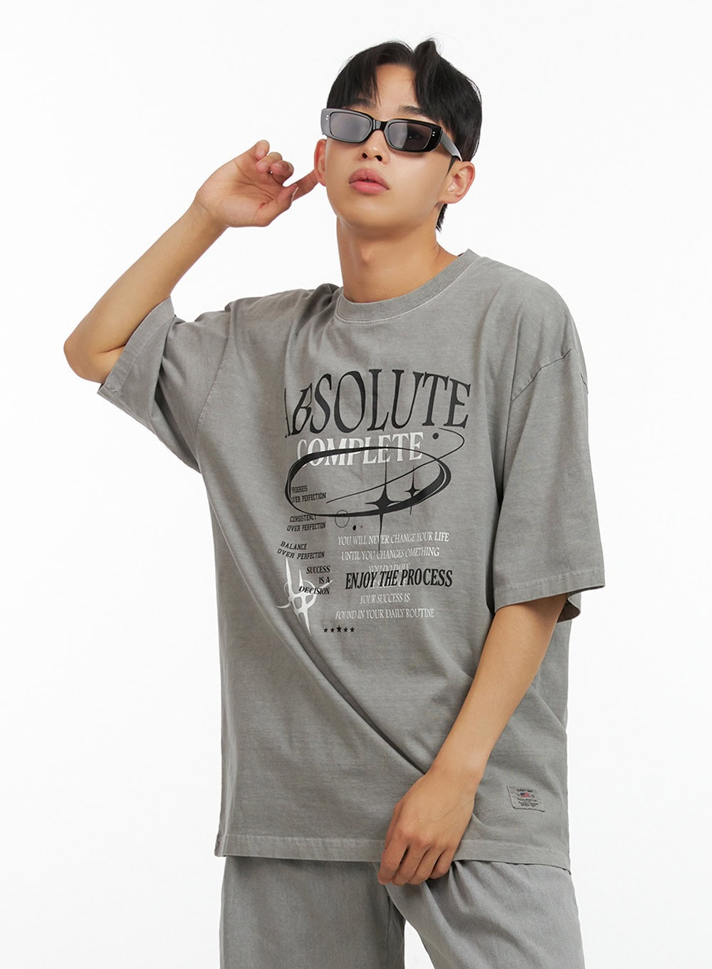 Men's Cotton Lettering Oversized Graphic Tee (Gray) IU414