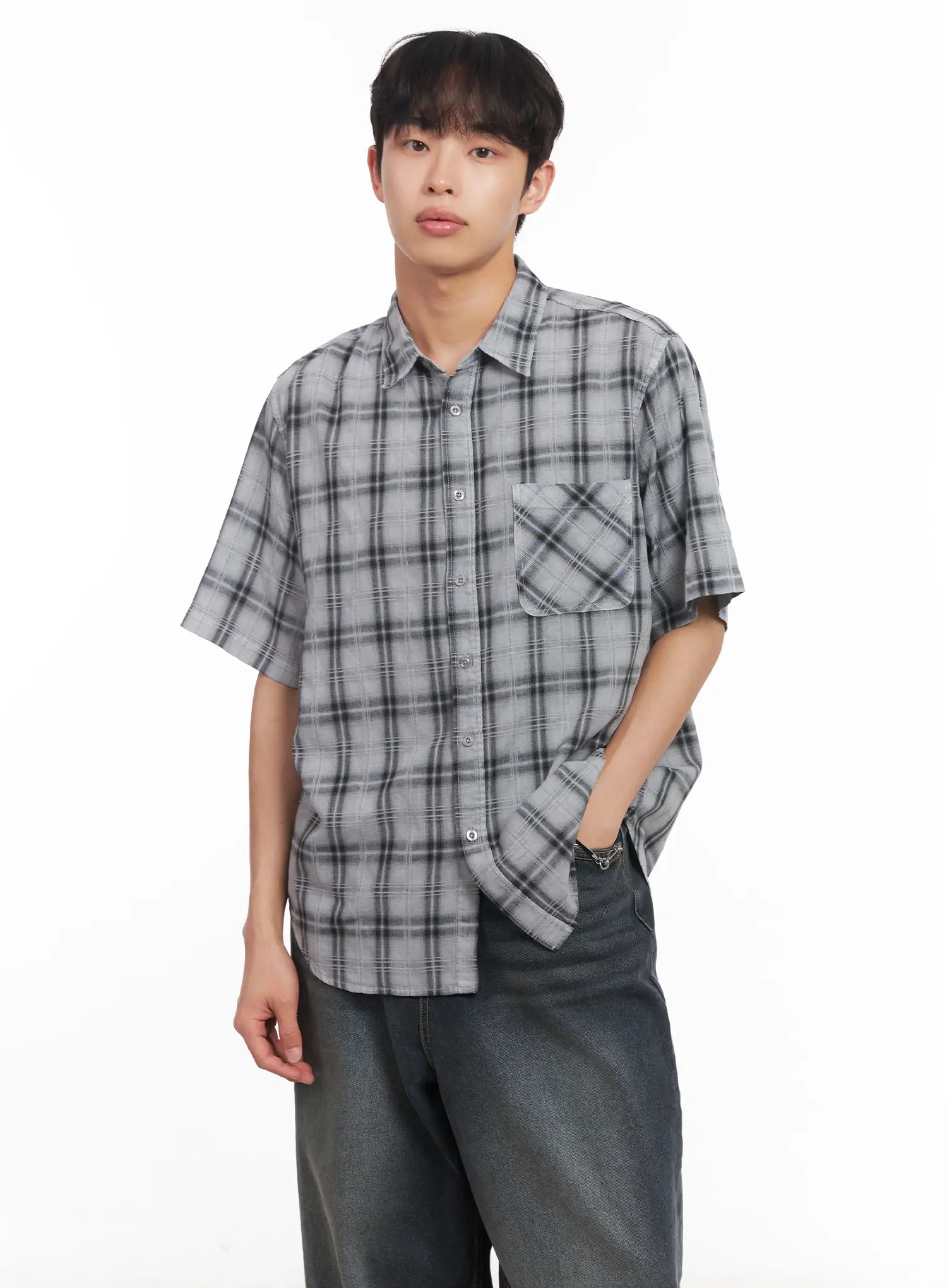Men's Short-Sleeve Flannel Shirt IU519