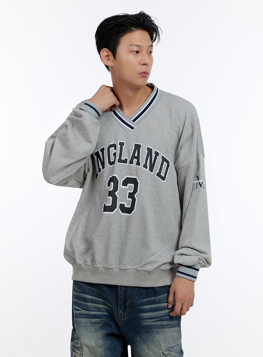 Men's Jersey Print V-Neck Sweatshirt IO428