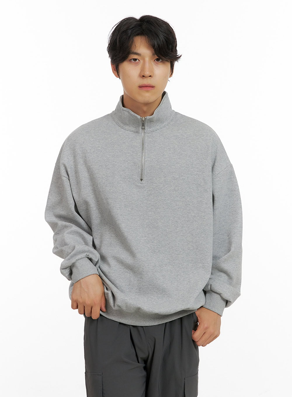 Men's Cozy Zip-Up Solid Sweatshirt (Gray) IG409