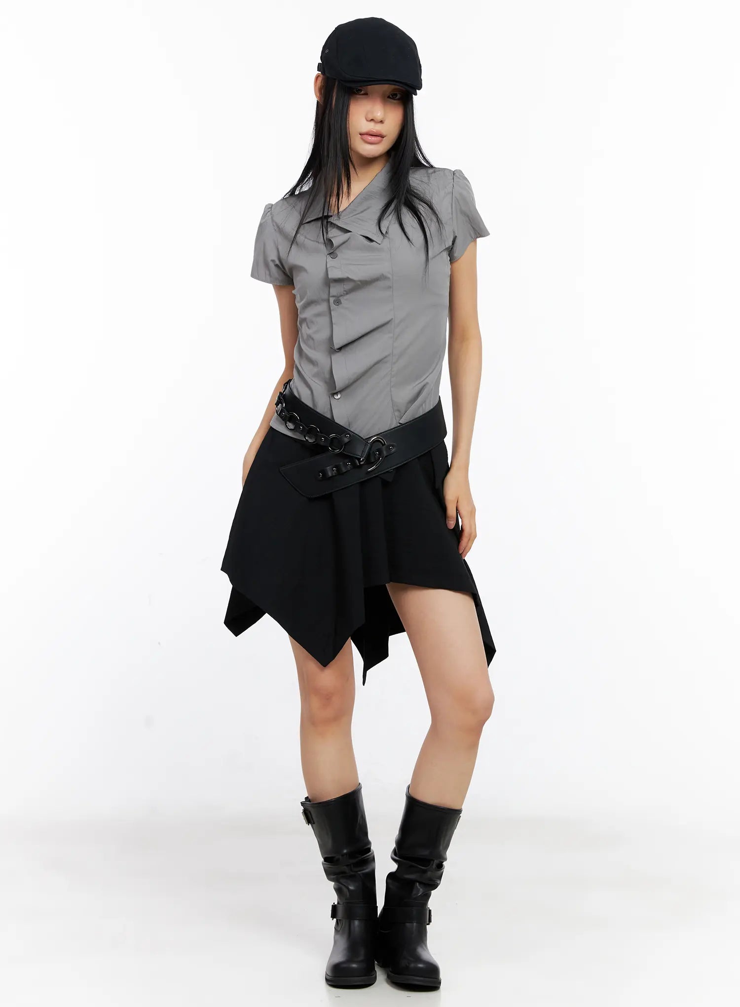 Asymmetric Collar Button-Down Blouse CL530