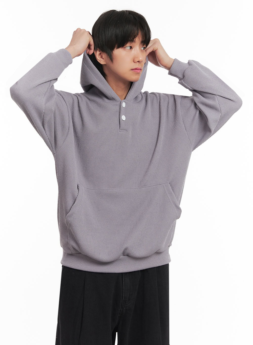 Men's Ribbed Buttoned Hoodie IA511