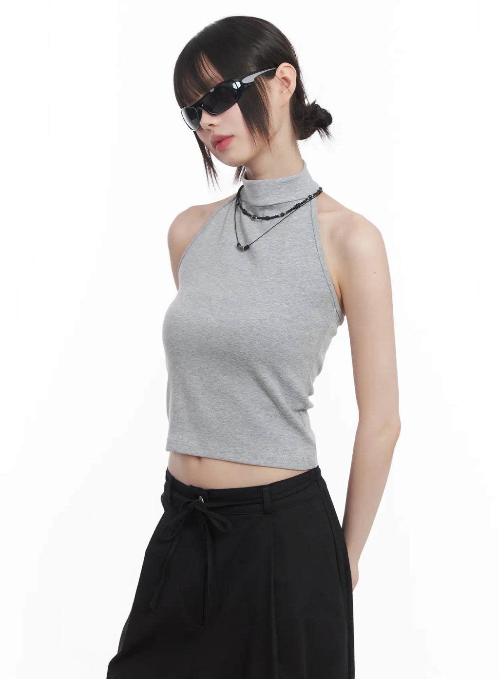 Buttoned Halter Neck Crop Top CU518