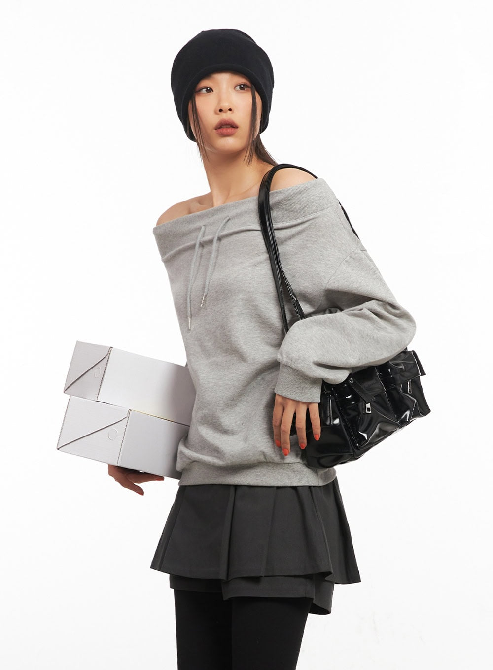 Stringed Off-Shoulder Sweatshirt IA504