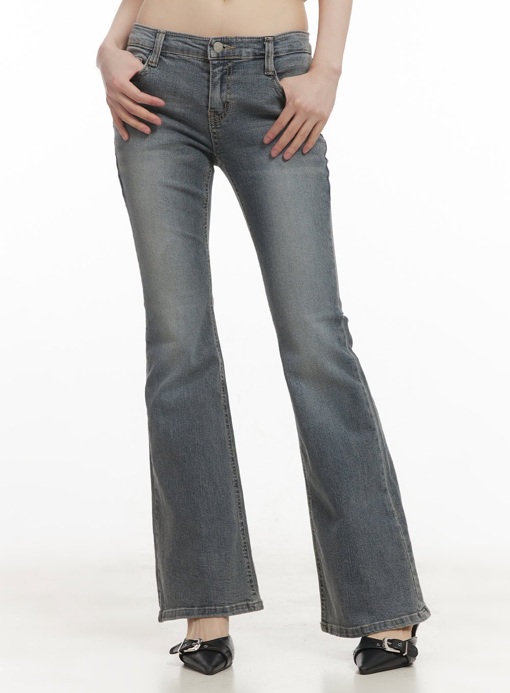Rachel Washed Bootcut Jeans with Hip Pads CF518