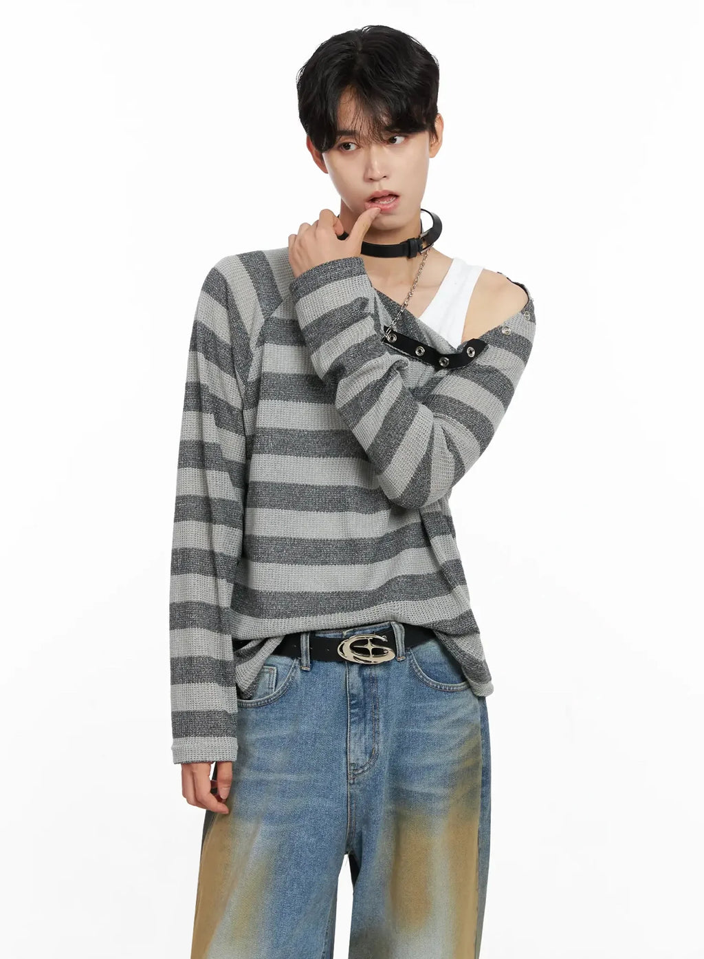 Men's Striped Snap Button Long Sleeve Shirt IO516