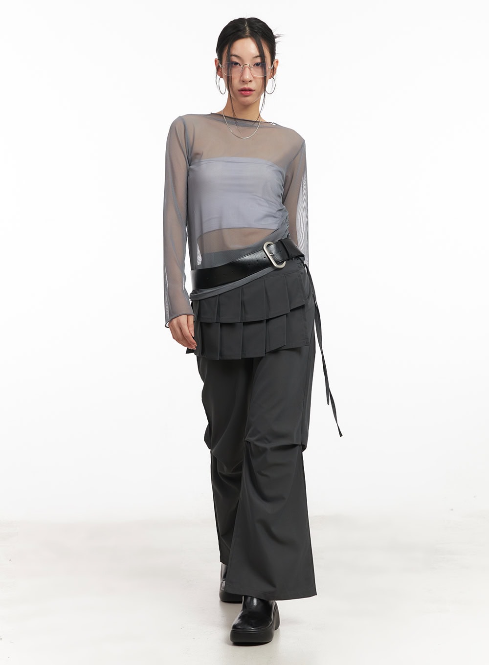 Sheer Shirring Ribbon Long-Sleeve Top CM503