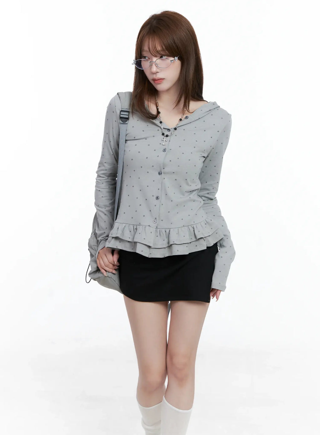Ruffle Polka-Dot Hooded Cardigan CS501