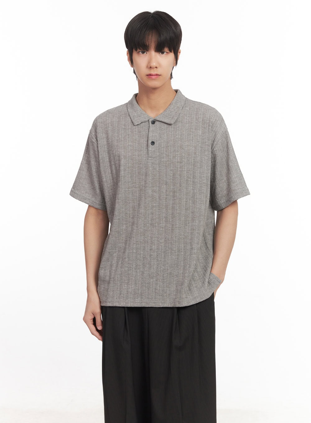 Men's Loose-Fit Collared Ribbed T-Shirt IA510