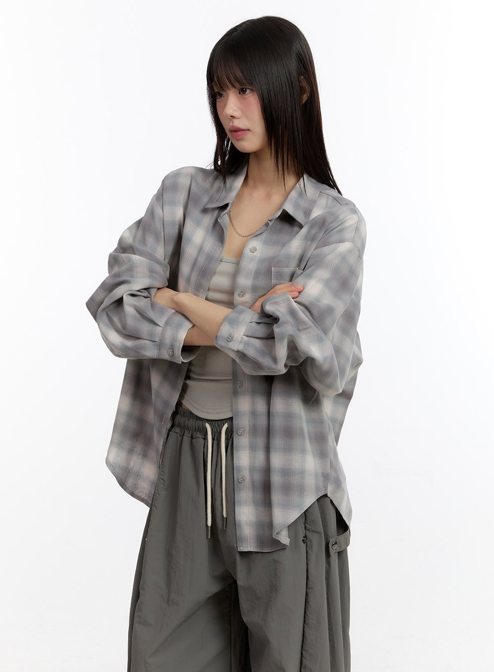 Oversize Checkered Collared Shirt CA509