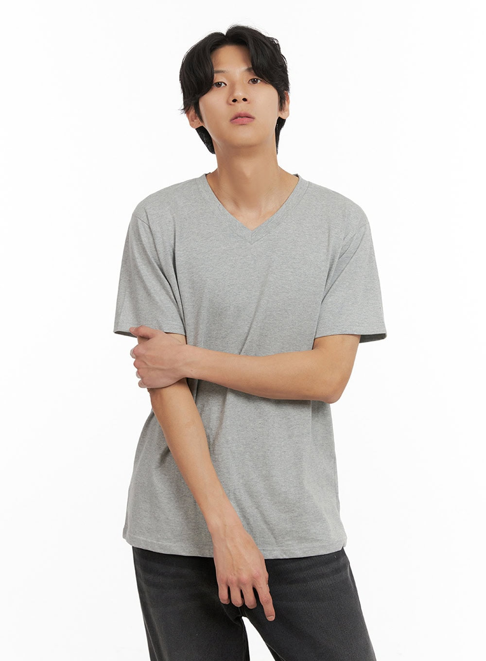 Men's Basic V-Neck T-Shirt (Gray) IY410