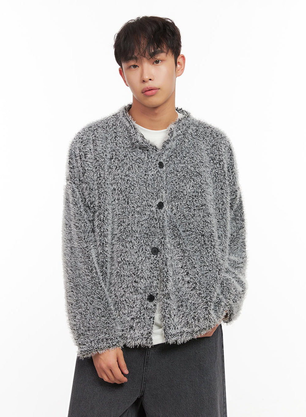 Men's Fuzzy Buttoned Cardigan ID427