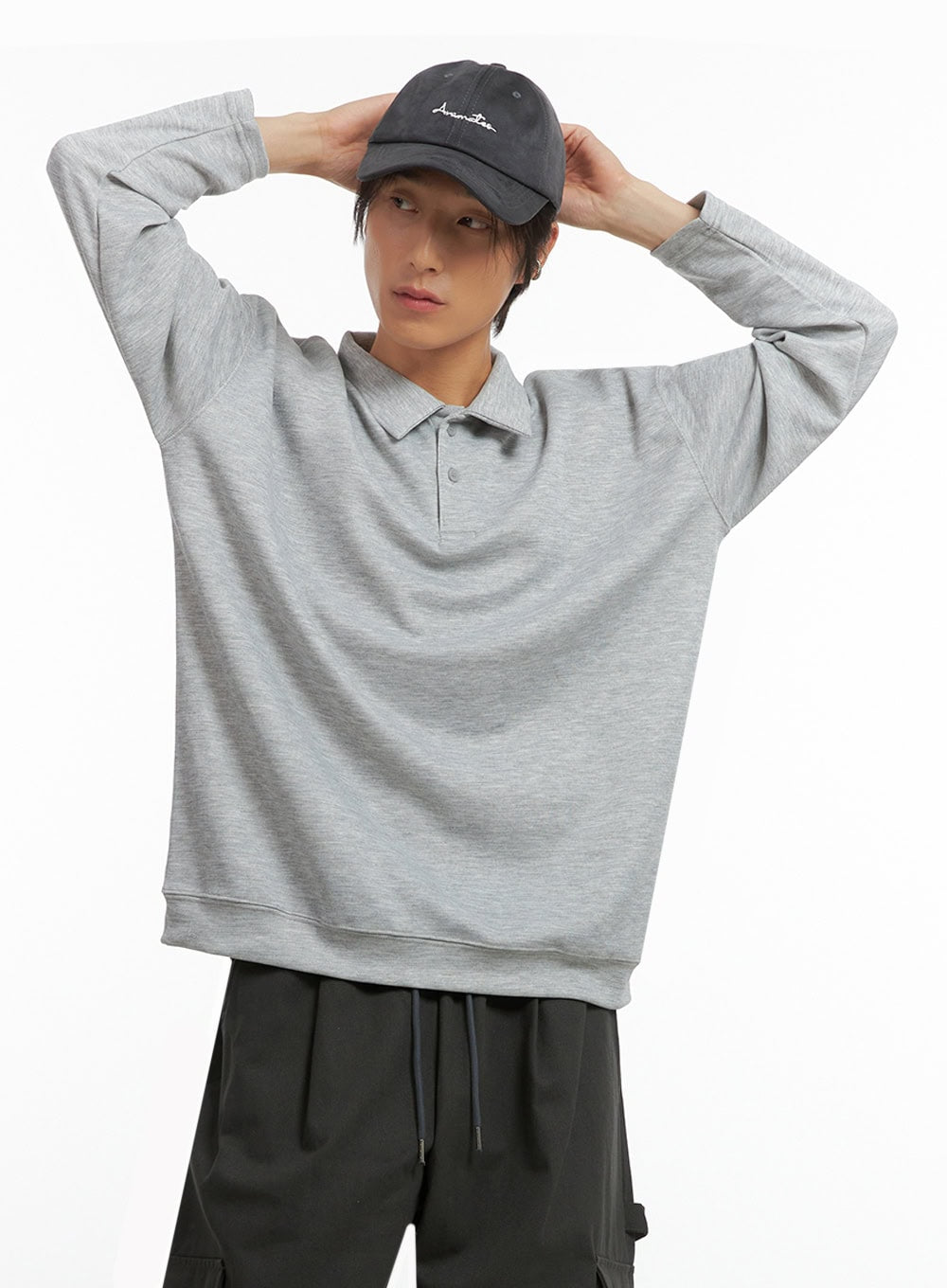 Men's Buttoned Collar Shirt (Gray) IO417