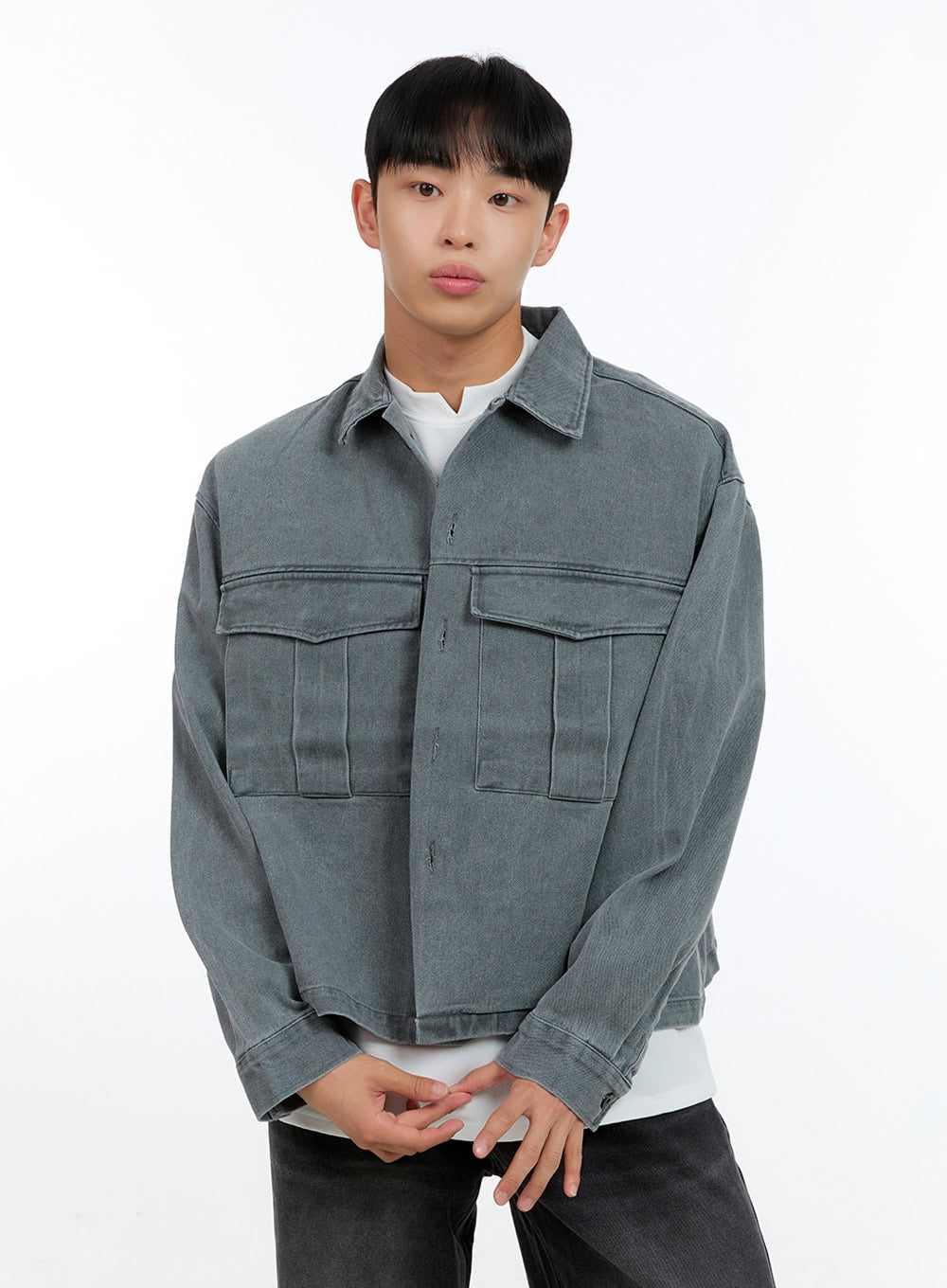 Men's Washed Crop Pocketed Cotton Jacket IG422