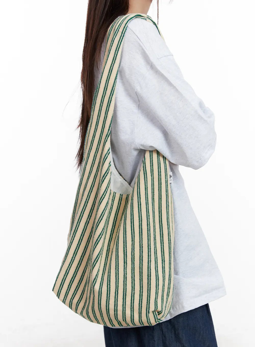 Striped Cotton Shoulder Tote Bag CL522