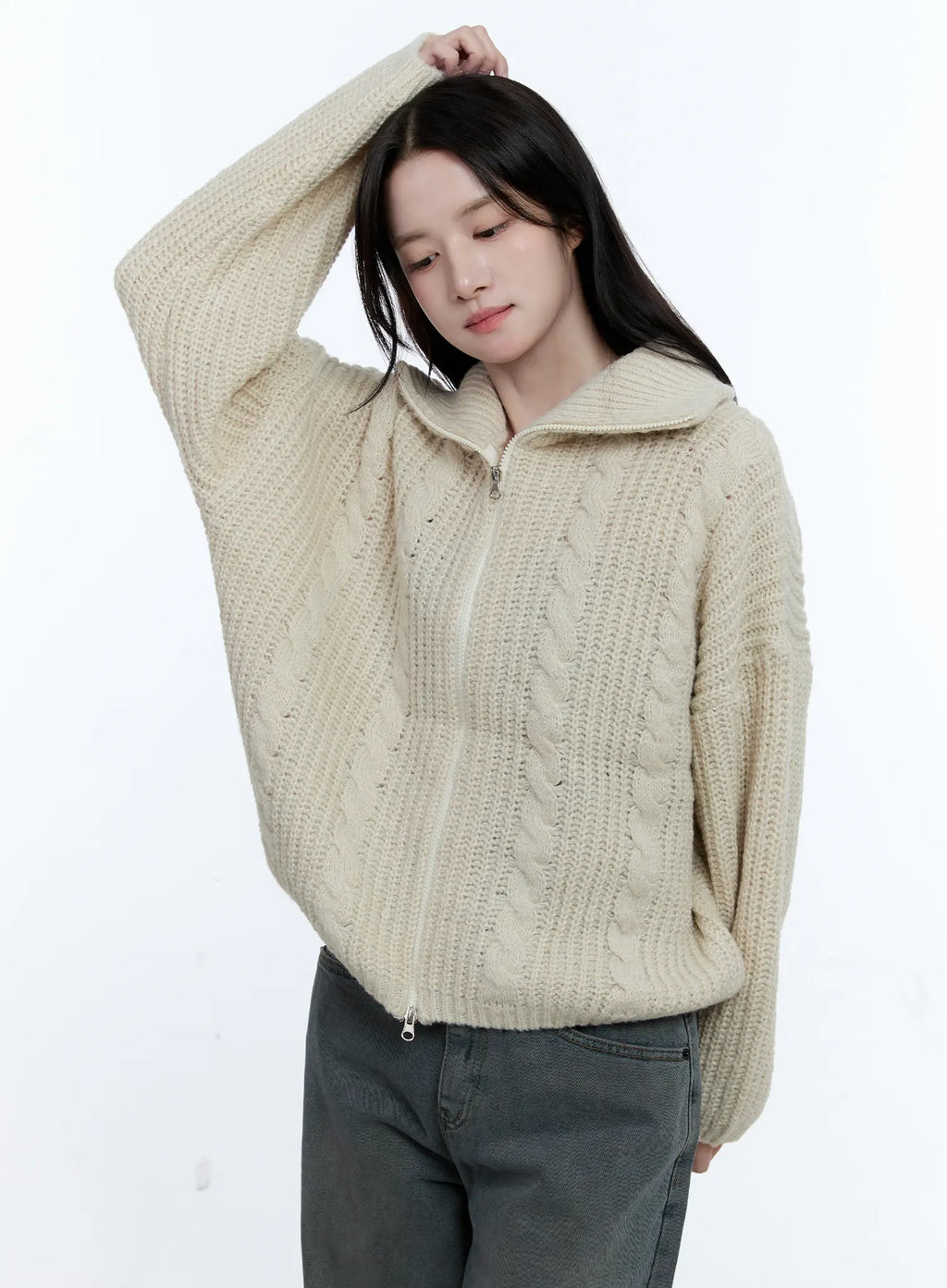 Cable Knit Double-Zip Sweater CG512