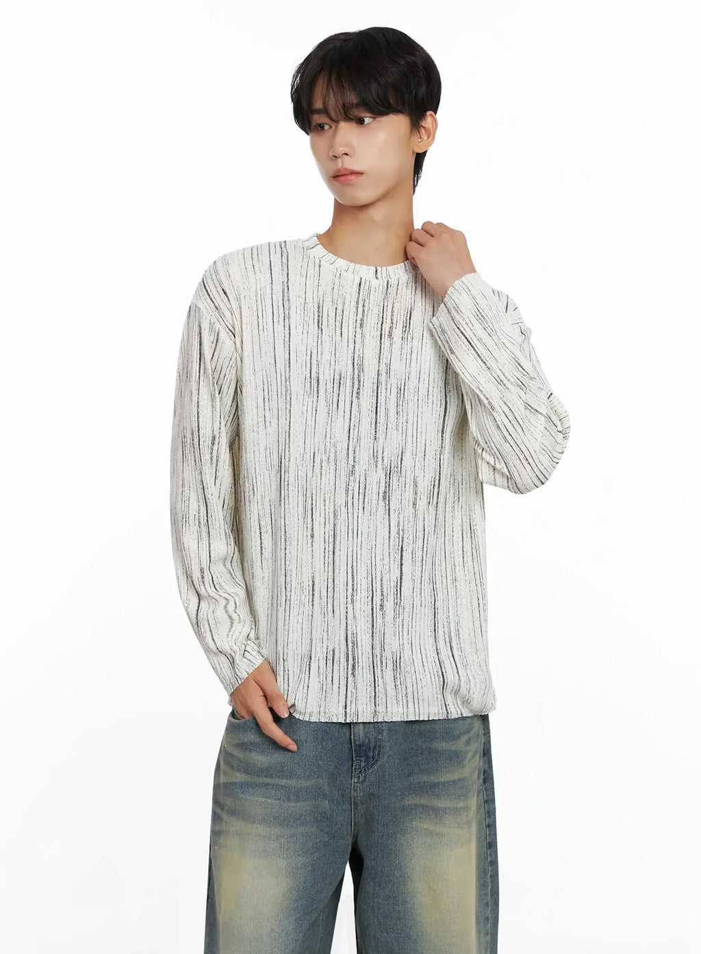 Men's Vertical Stripe Long Sleeve Shirt IO516