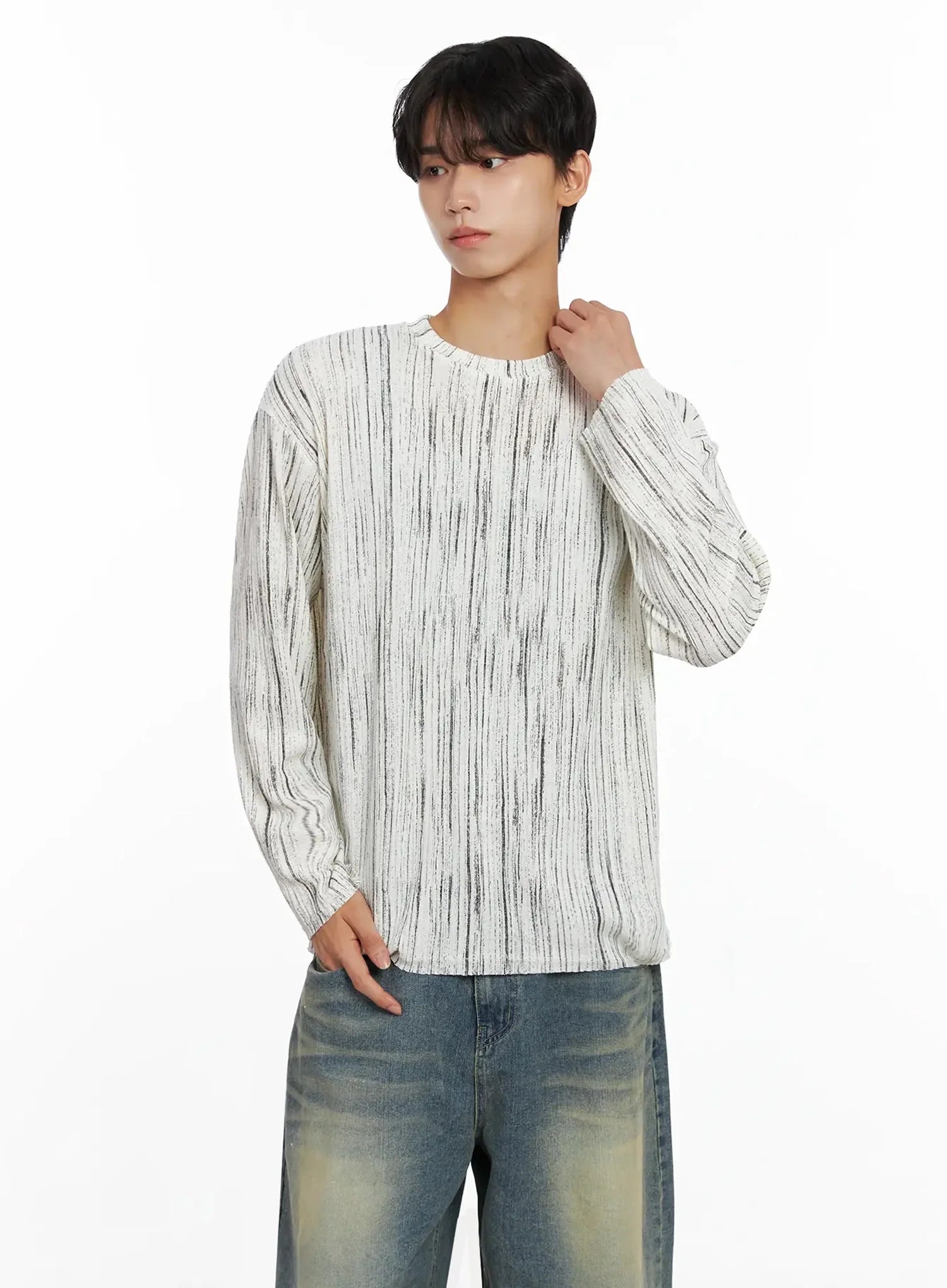Men's Vertical Stripe Long Sleeve Shirt IO516