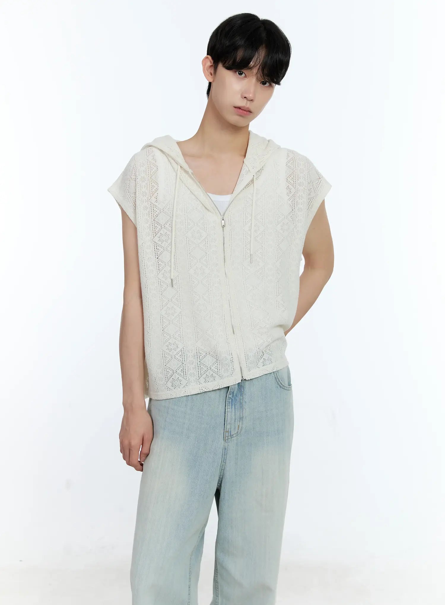 Men's Sleeveless Knit Zip-Up Jacket IG501