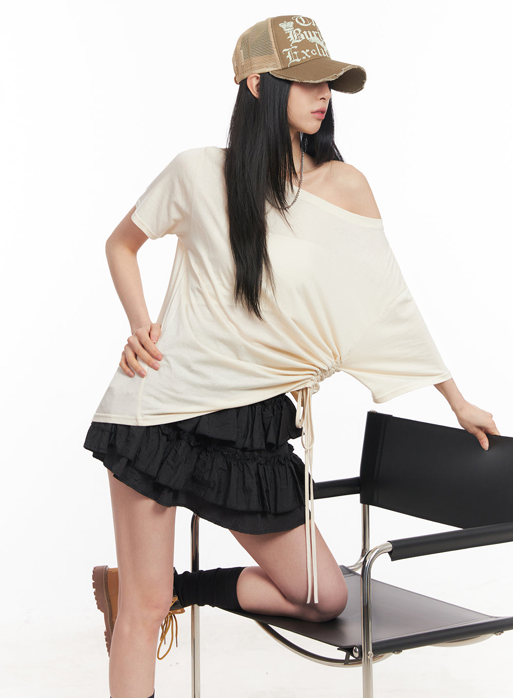 Shirred One-Shoulder Top IY516