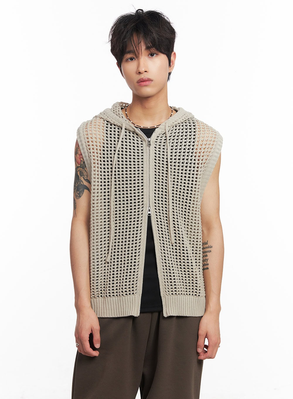 Men's Mesh Zip-Up Hooded Vest IY508