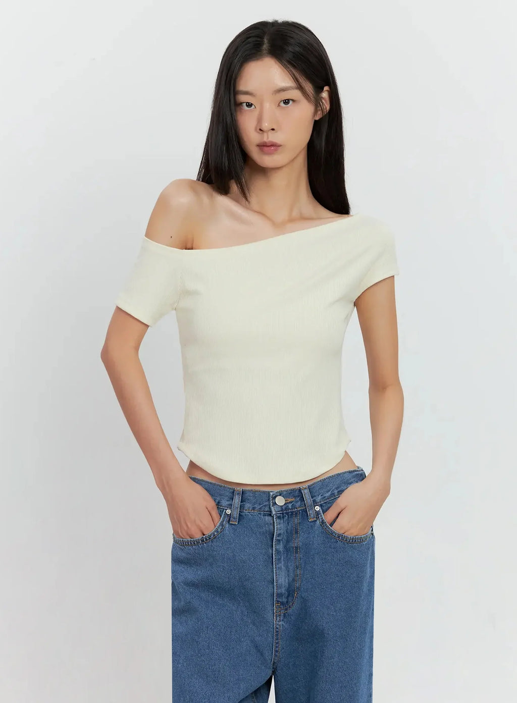 Asymmetric Ribbed Short-Sleeve IL528