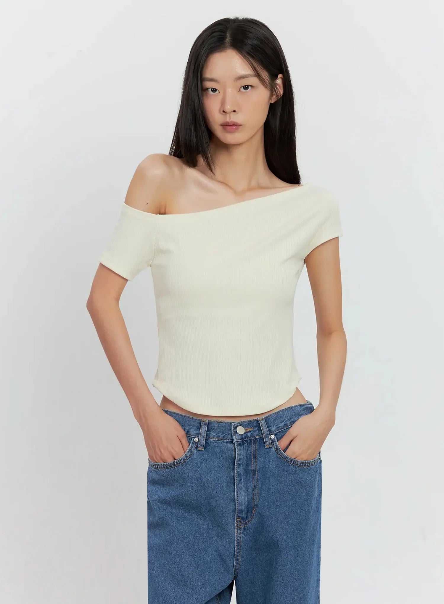 Asymmetric Ribbed Short-Sleeve IL528
