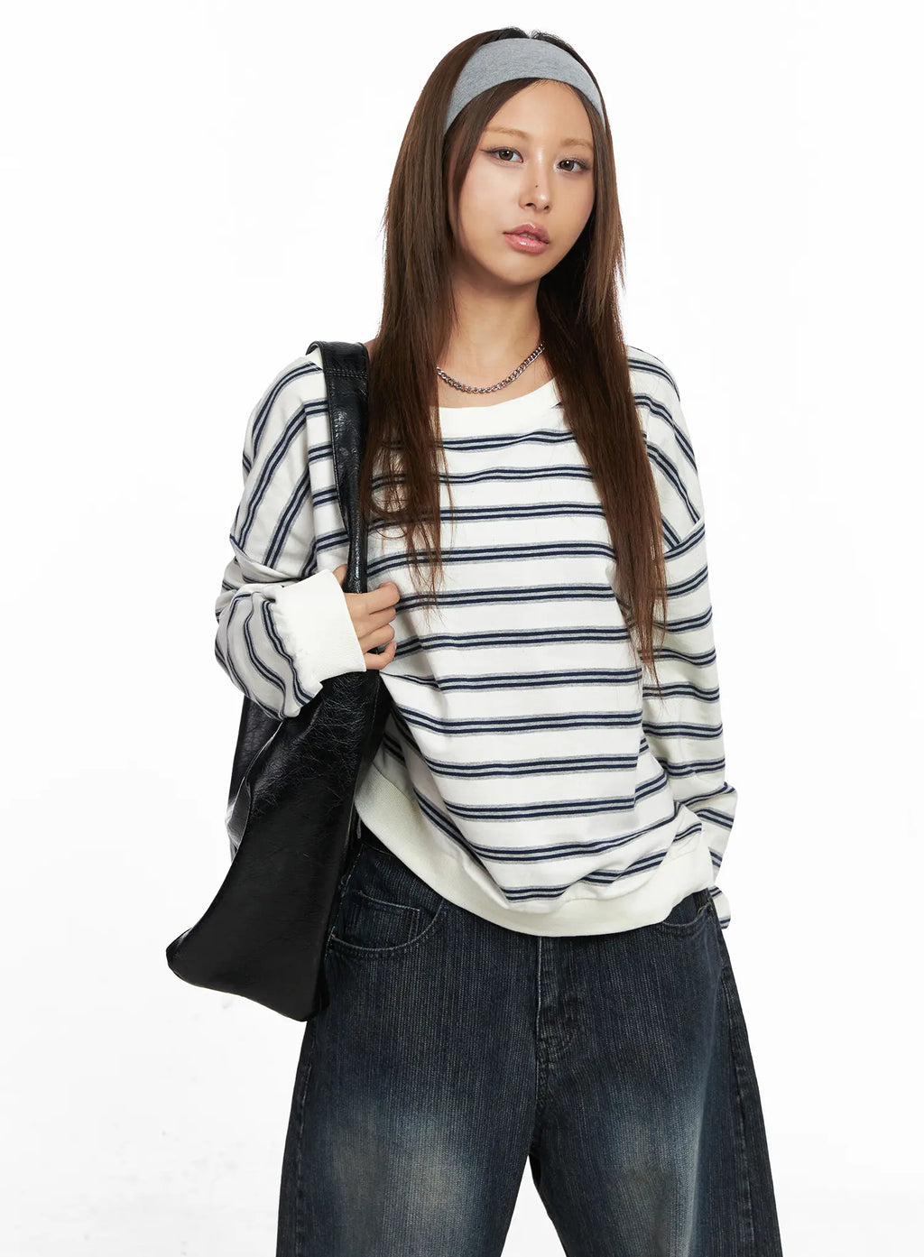 Oversized Striped Off-Shoulder Sweatshirt CO510