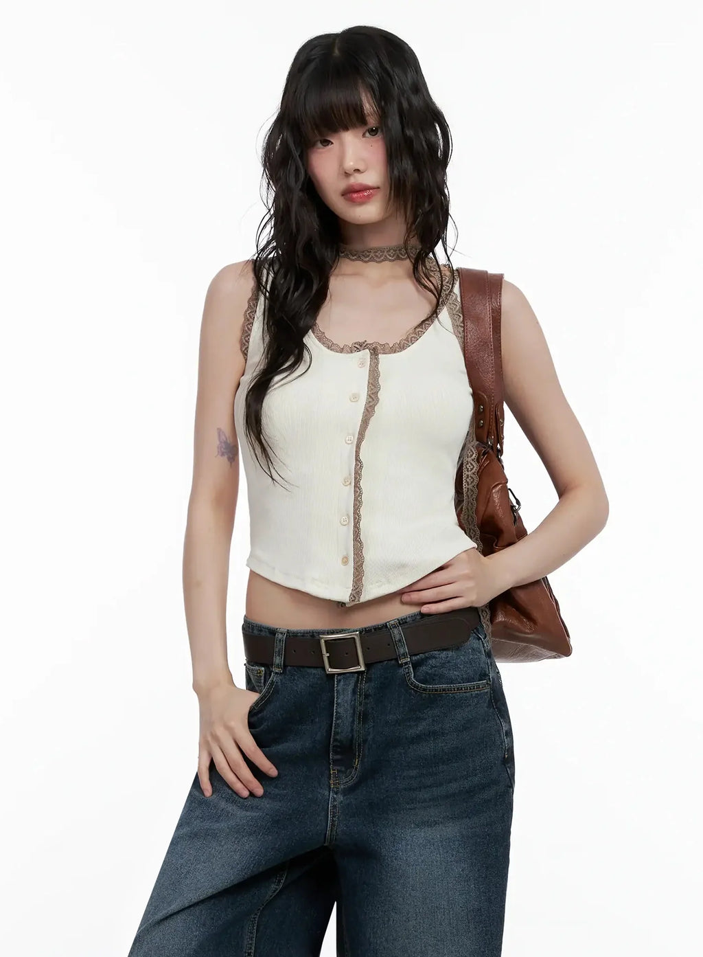 Embroidered Lace Trim Tank Top IL531