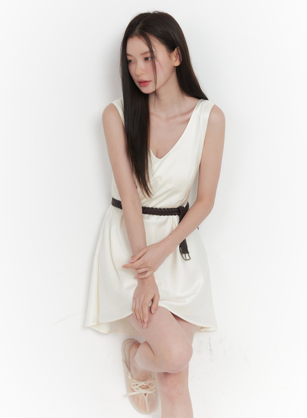 Satin V-Neck Sleeveless Mini Dress IY513