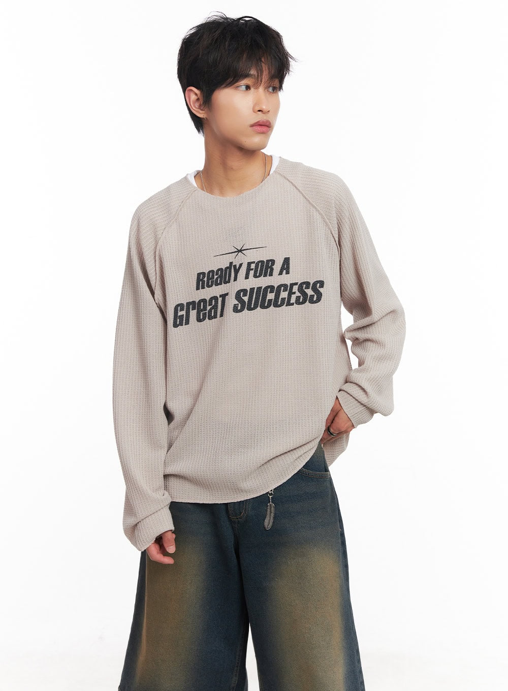 Men's Ribbed Graphic Raglan Sweatshirt IY508