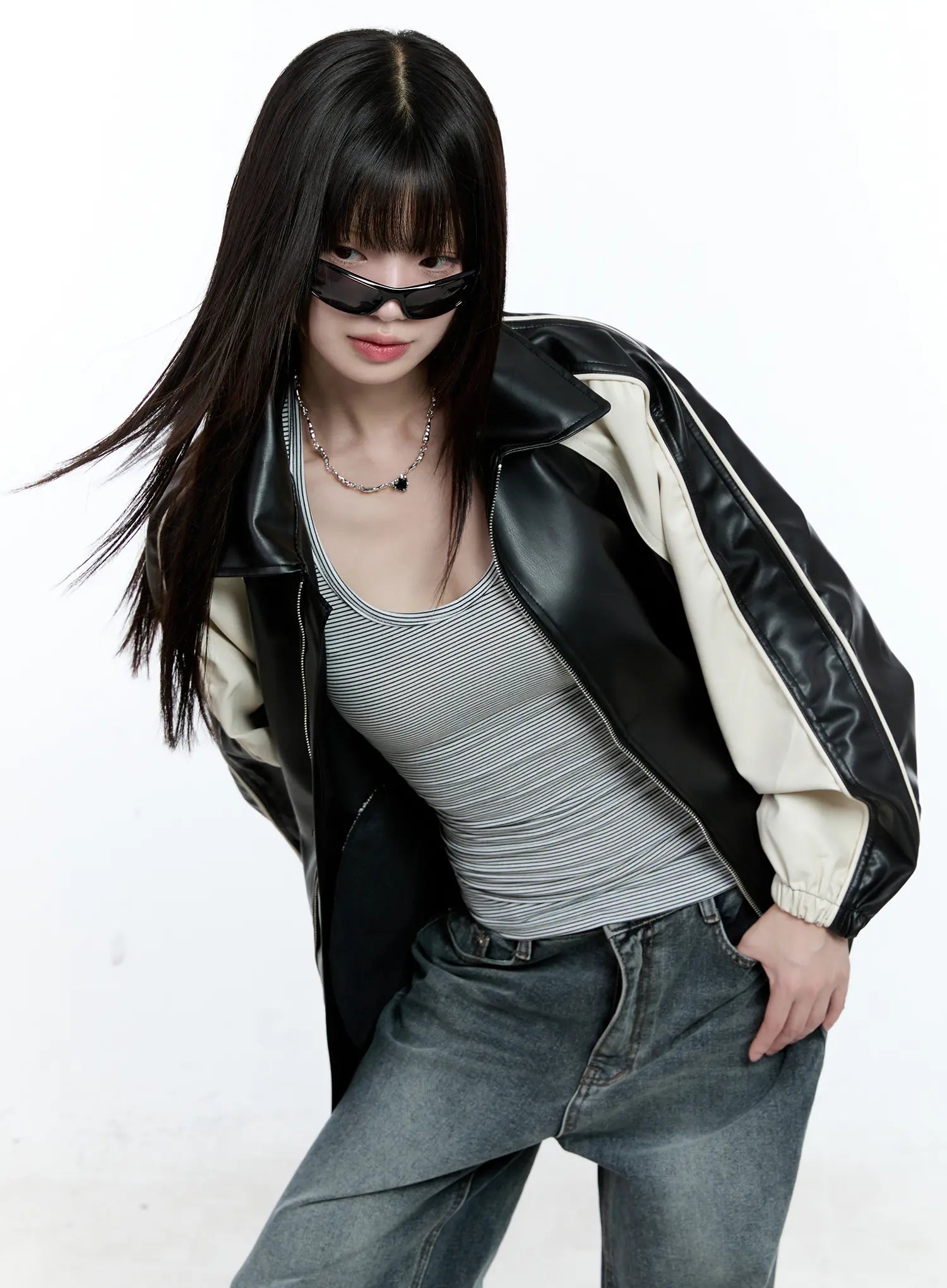 Two-Tone Faux Leather Jacket CG511
