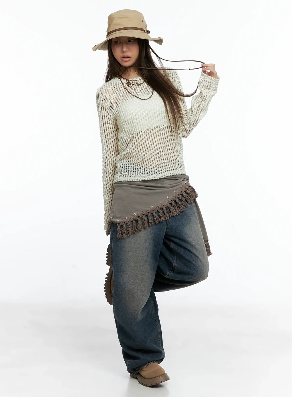 Sheer Mesh Knit Pullover CS504