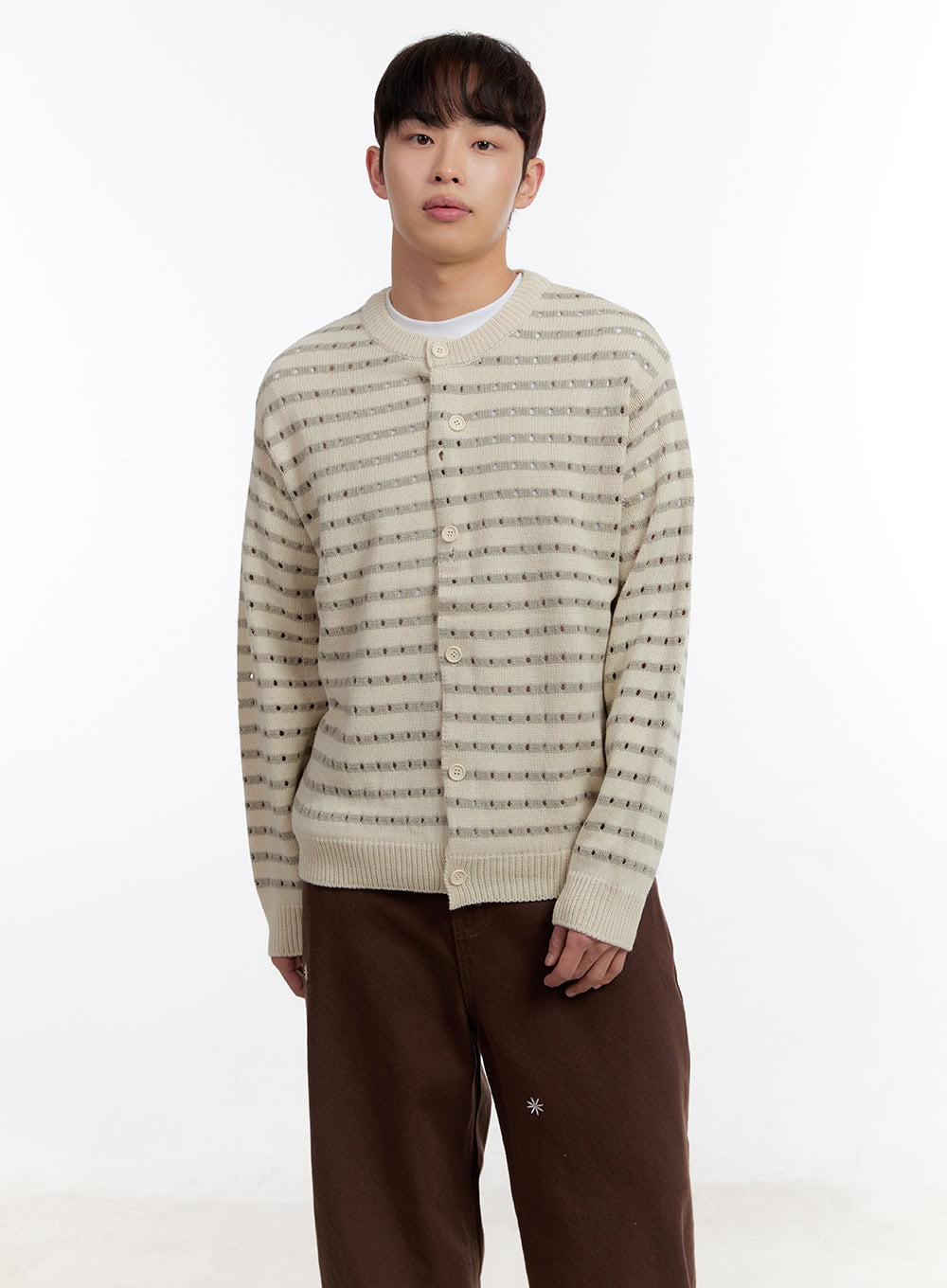 Men's Striped Button-Up Cardigan IA504