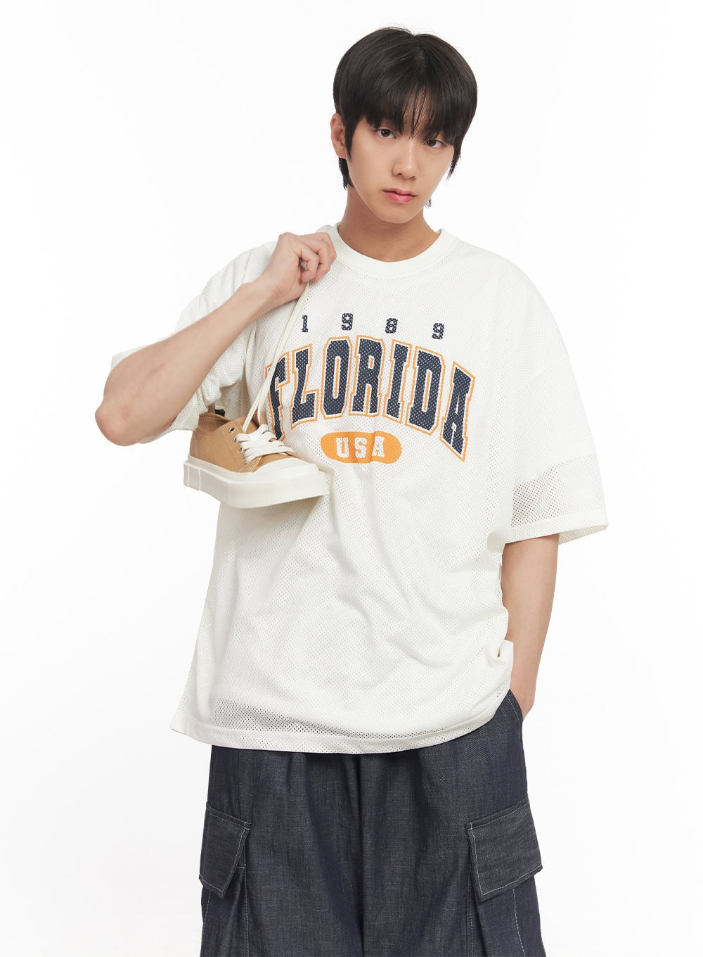 Men's Oversized Graphic Mesh T-Shirt IA510