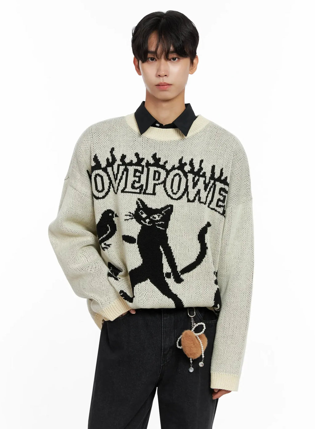 Men's Oversized Graphic Knit Sweater IO517