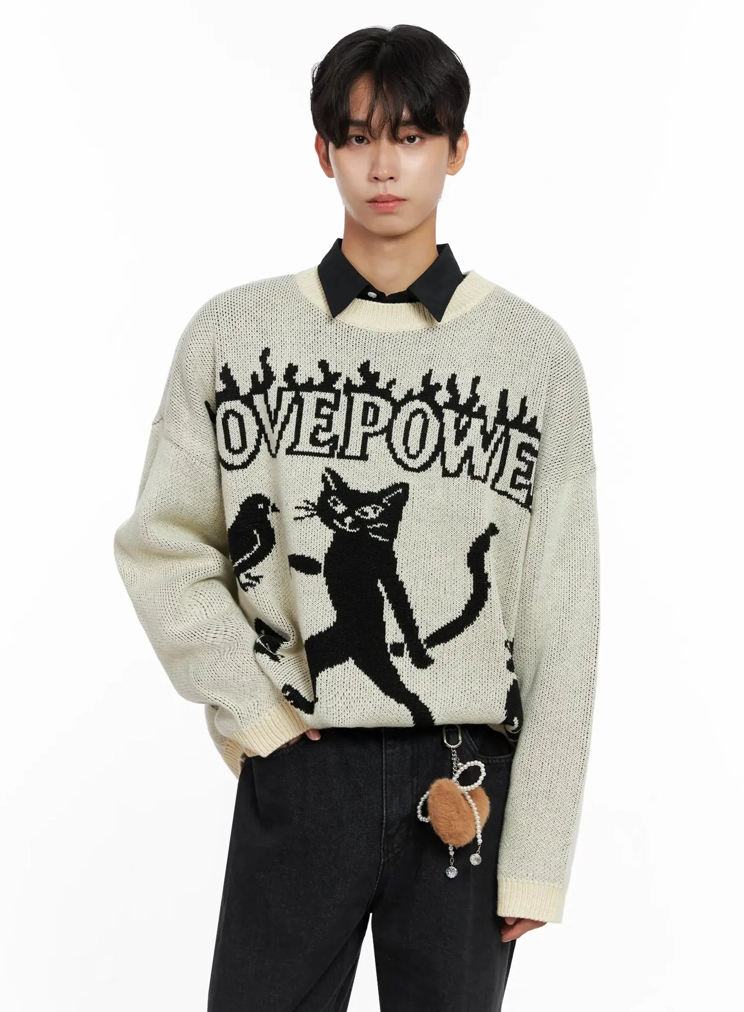 Men's Oversized Graphic Knit Sweater IO517