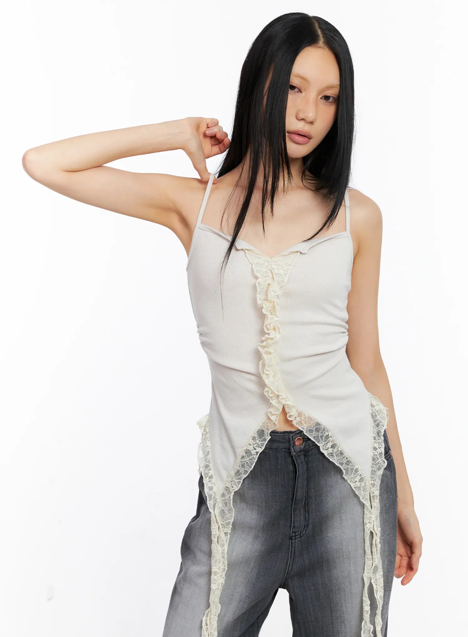 Lace-Trim Ruffle Tank Top CL529